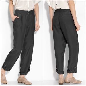 Trouve Pleated 100% Silk Button Cropped Pants